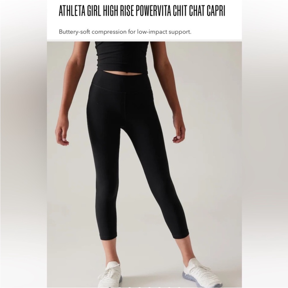 Athleta Girl High Rise Powervita Chit Chat Black Capri